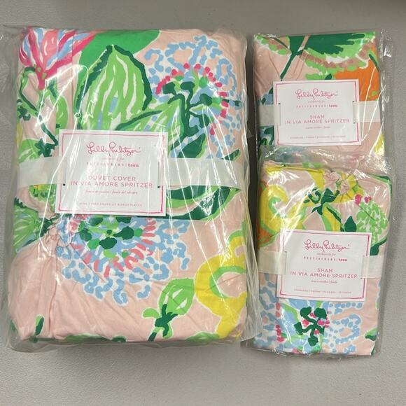 Lilly Pulitzer x Pottery Barn King Duvet Cover + Std Shams Via Amore Floral NWT - Picture 3 of 5